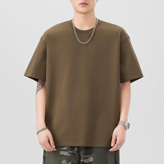 

Однотонная вышитая футболка с коротким рукавом для мужчин, летняя новинка, футболка с рукавом пять точек, круглый вырез, свободная 4XL