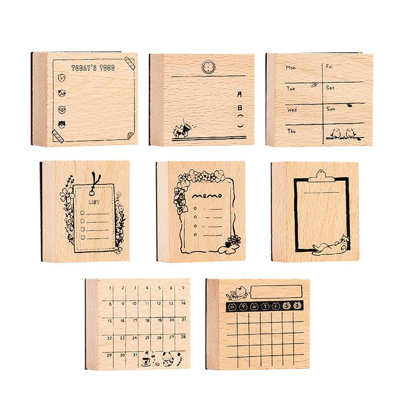 Light Retro Wooden Calendar Stamp, Superman Cat Monthly  Weekly Calendar, DIY Decorative Material Printing Stamp  Assorted Stamp