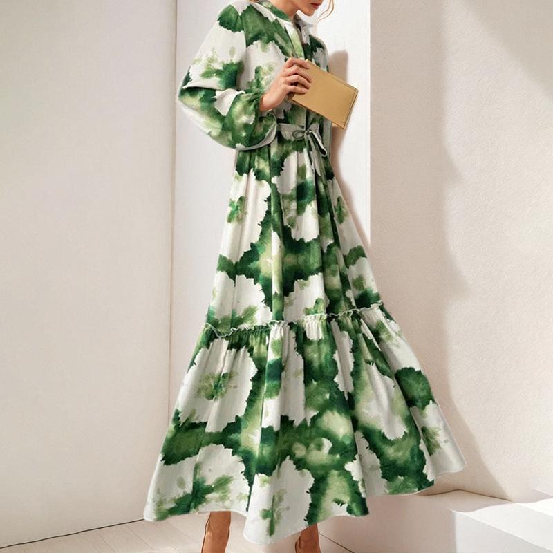 Long Sleeve Maxi Dresses for Women V Neck Smocked Boho Floral Tiered Swing Flowy Wedding Guest Dress Women's Chiffon Flowy Beach Party Long Dresses