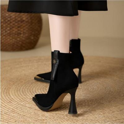 Botas de Mujer Botas de Pierna Estrecha Zapatos de Tacón de Aguja Super Tacón Botas de Punta