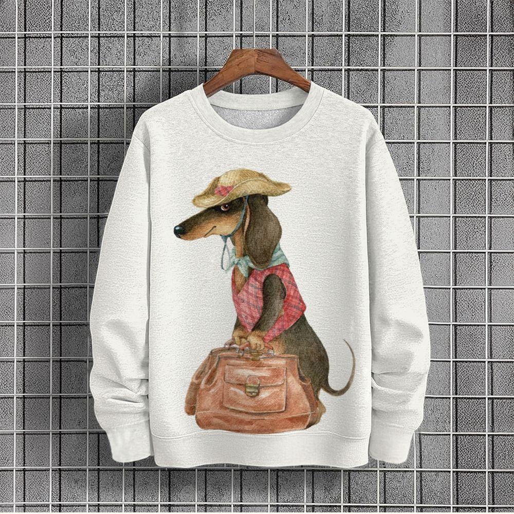 Animal Print Sweatshirts For Men Loose O-Neck Hoodies Dog Graphic Long Sleeves Outdoor Streetwear Oversized Men's Clothing Tops
