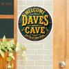 Daves Cave Sign 8 Round Aluminum Wall Decor, Farmhouse Door Plaque, Outdoor Garden Bar Sign