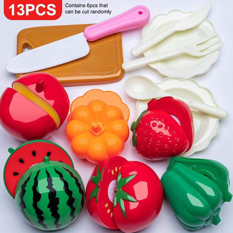 Cutting Play Food Toy Set Kitchen Pretend Play Fruit Vegetable Toy For Kids Educational Learning Food Toys Fun Toddlers Gifts