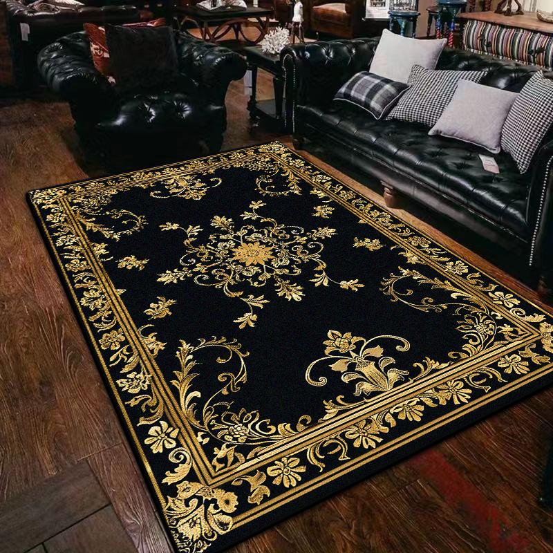 Senior Golden Border Home Decoration Luxury Living Room Rugs Soft Flannel Coffee Tables Mat Easy Clean Non-slip Carpet for Rooms