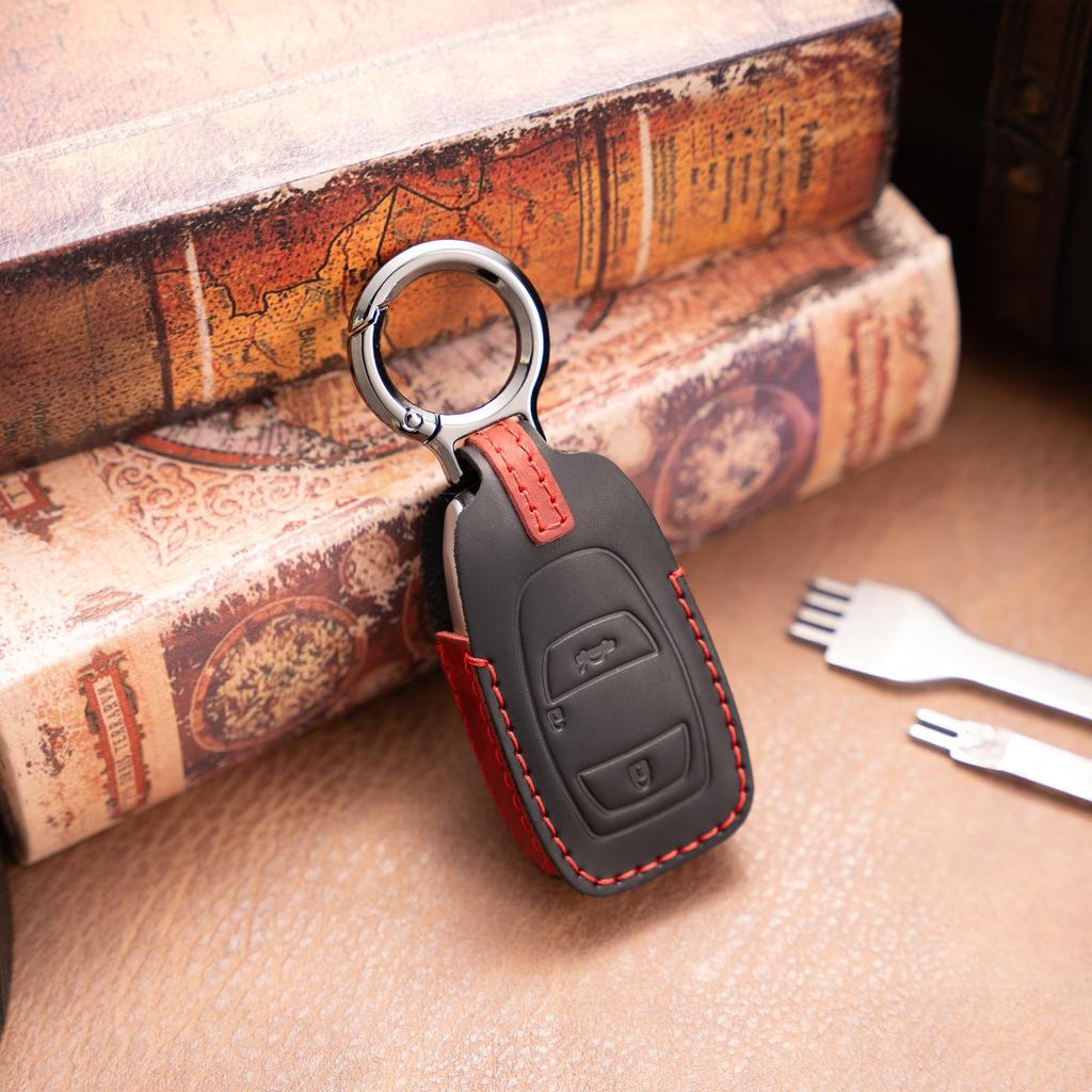 Genuine Leather Key Case for Subaru Simple Demetallic Key Lightweight [PIMOHI] Crosstrek, Forester, Levorg, Impreza, Etc. Holder, (Red)