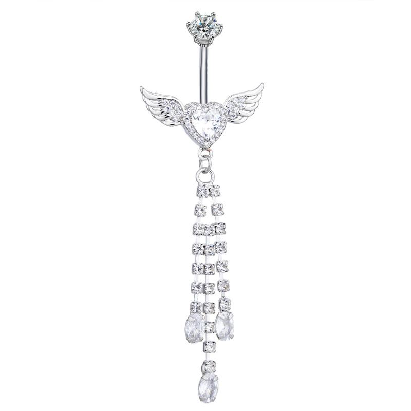 Wing Heart Belly Button Rings Shiny Inlay Dangle Hypoallergenic Steel Navel Piercing For Beach Parties Daily Wear