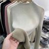 Thickened warm integrated fleece semi-turtleneck knitted sweater women's spring soft waxy inner bottoming shirt solid color top