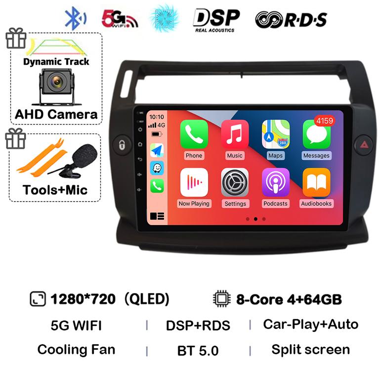 Android 14 Carplay For Citroen C4 C-Triomphe Quatre 2004-2014 Car Radio Multimedia 2Din DVD Audio Video Player Head Unit Stereo
