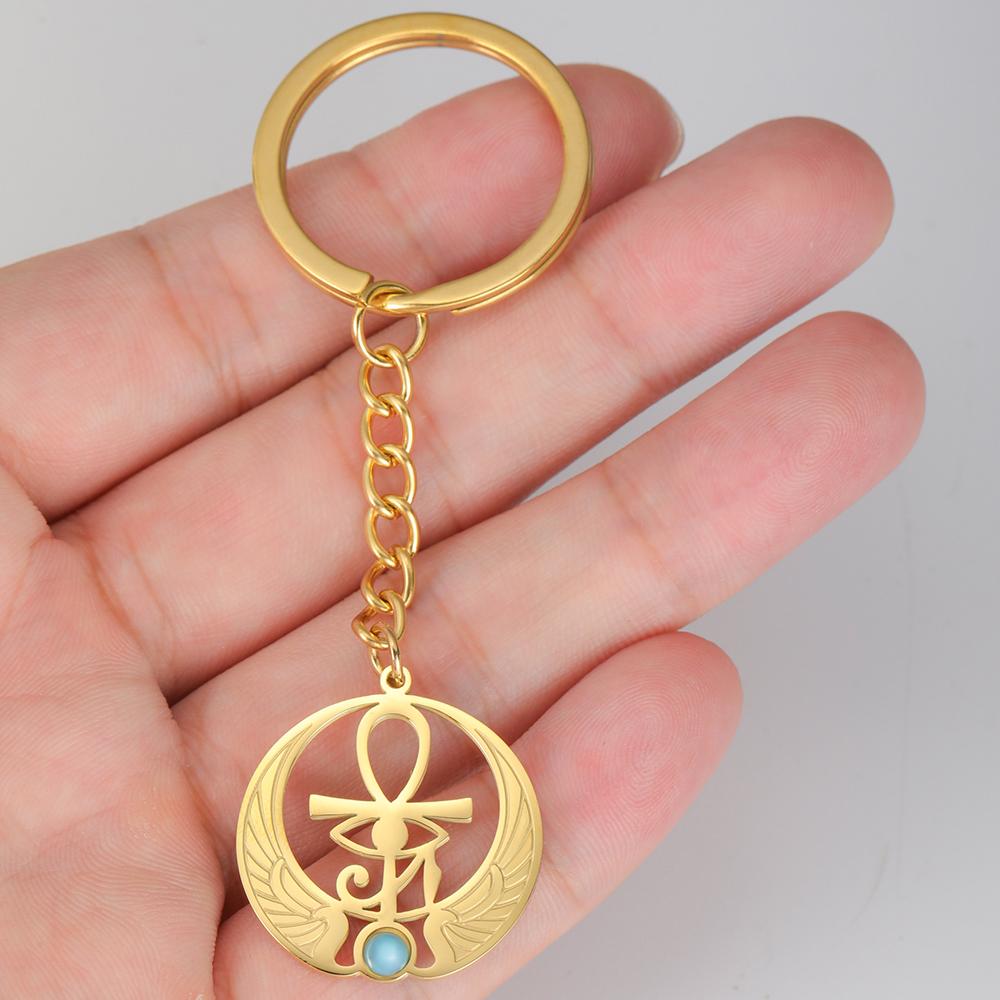 Dawapara Ancient Egyptian Ankh Cross Keychain Eye of Horus Anubis Protection Amulet Keyring Stainless Steel Jewelry