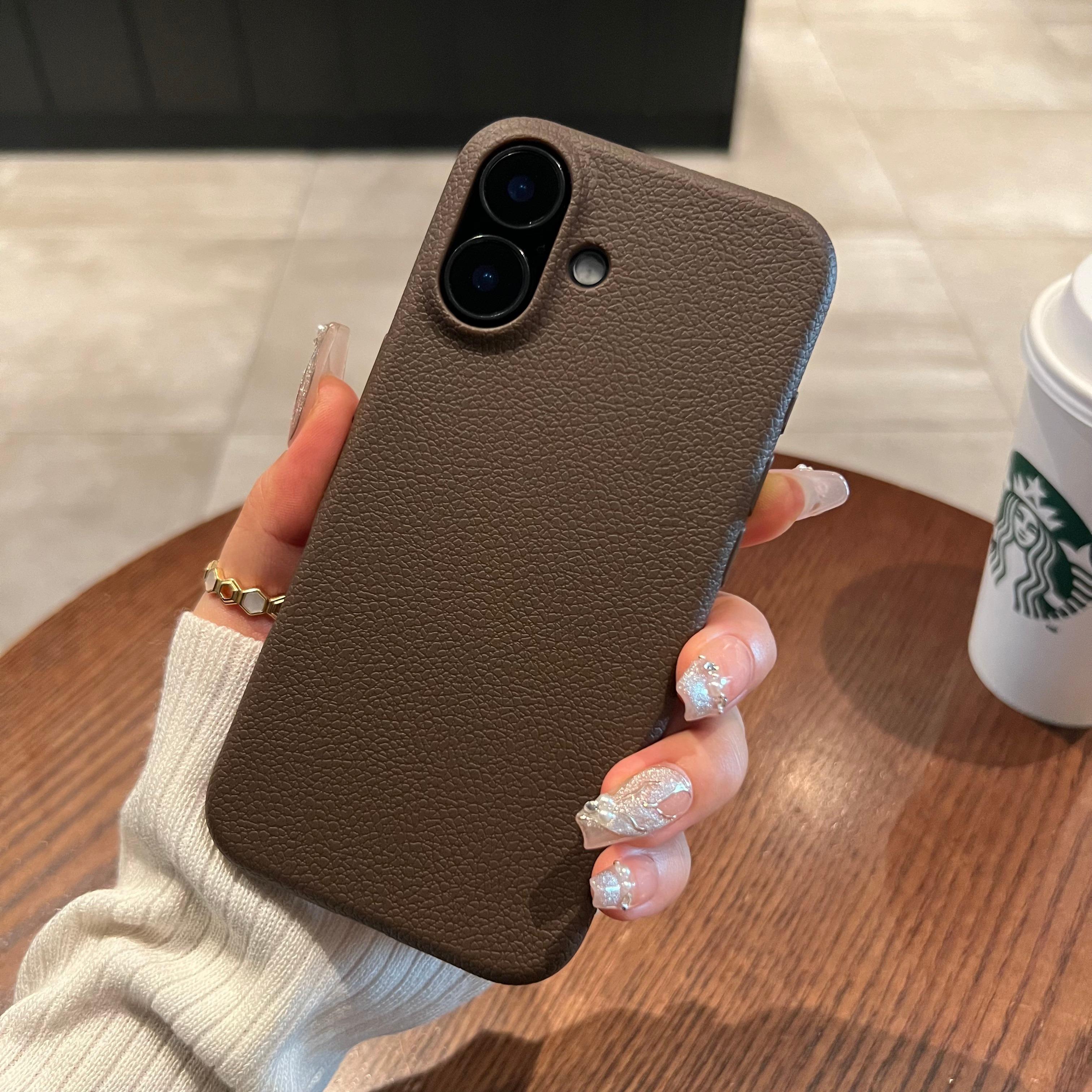 Luxe Mat Lederen Telefoonhoesje Voor iPhone 16 15 14 Plus 13 12 11 Pro Max XR XS Lensbescherming Schokbestendig Siliconen Zachte Cover For iPhone 11Pro max