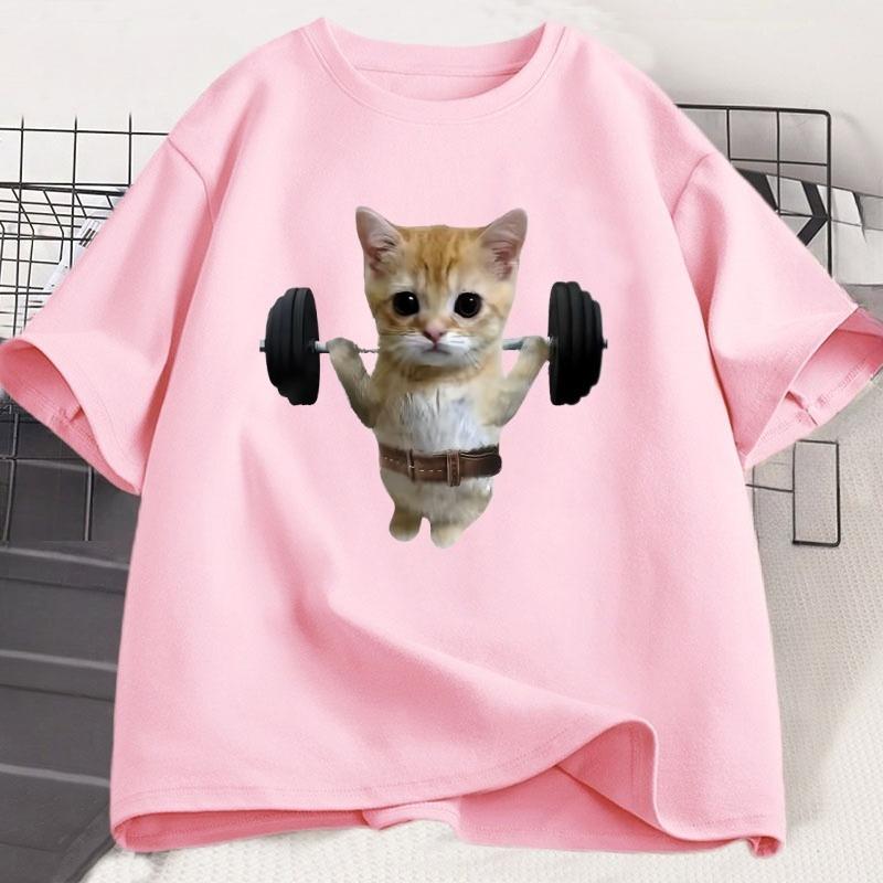 Funny Gym Sam Sulek Cat Tshirt for Unisex Women Cute Printed Tshirt Male Oversized Short Sleeve Cat Lover Tees Oversized Clothes