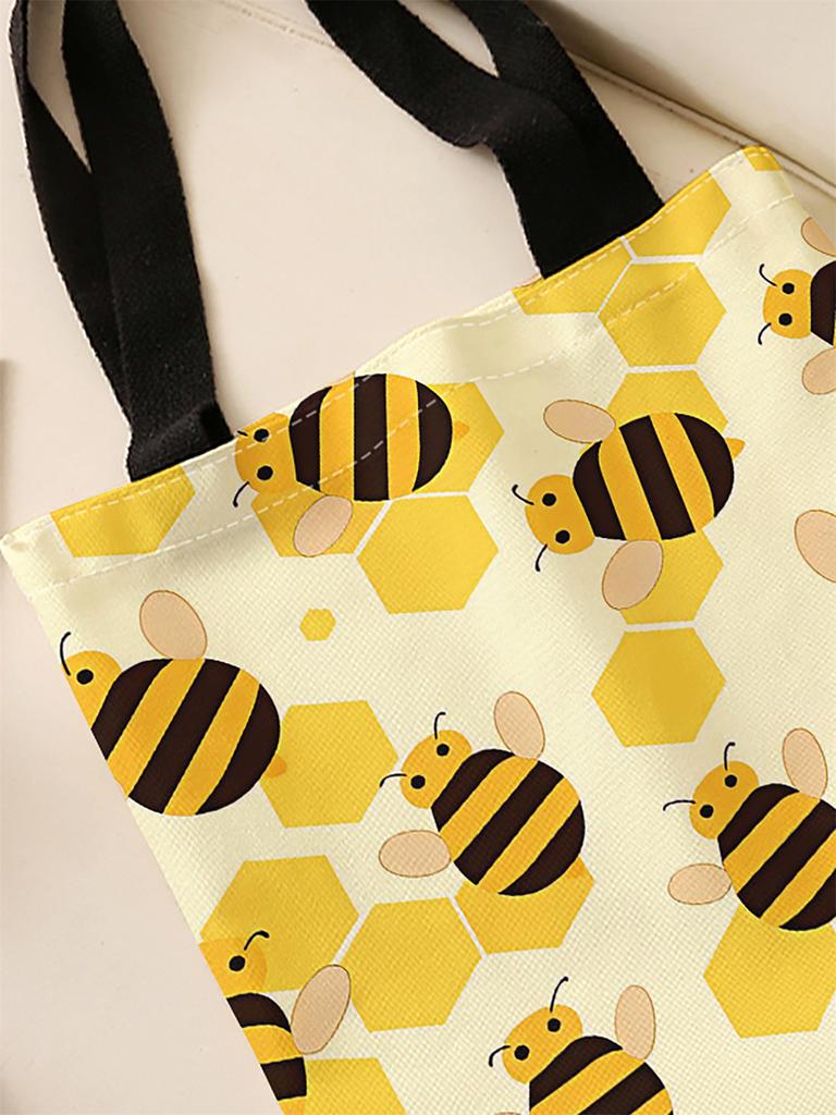 Bee pattern printed casual handbag, reusable fashionable backpack, multifunctional handbag, canvas shopping bag
