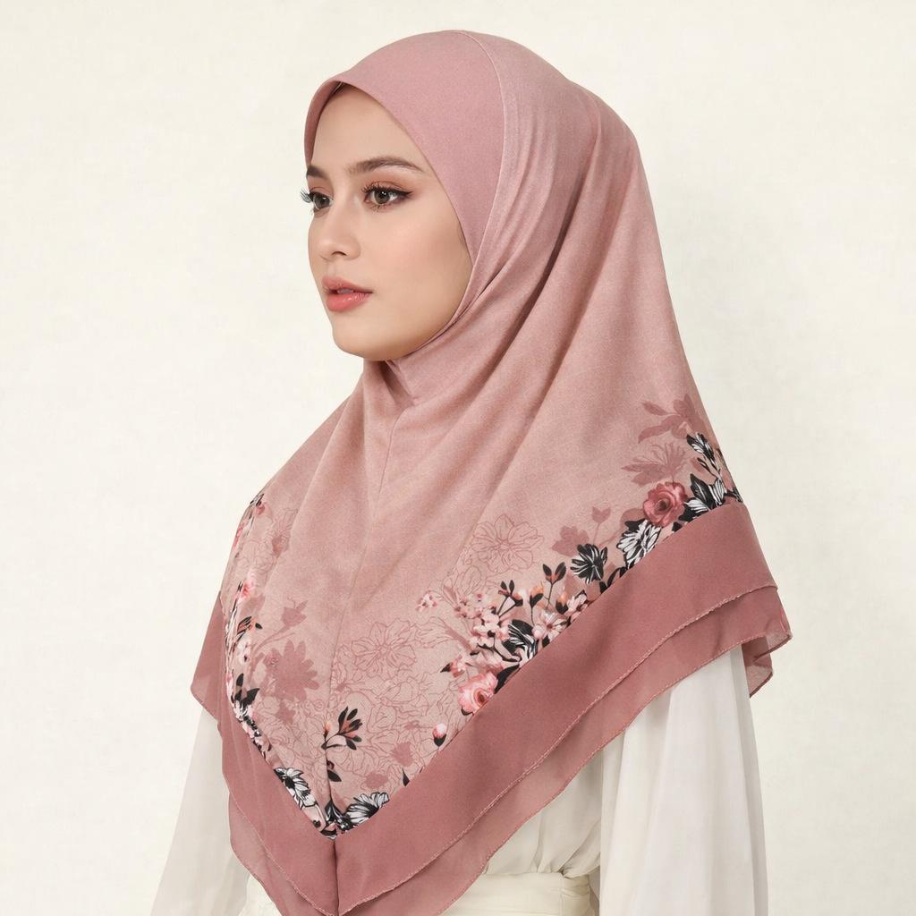 Instant Tudung Bawal Hijab Shawl, Double Layer Plain Polyester Embroidery Scarf for Women Raya Wear Premium Accessories