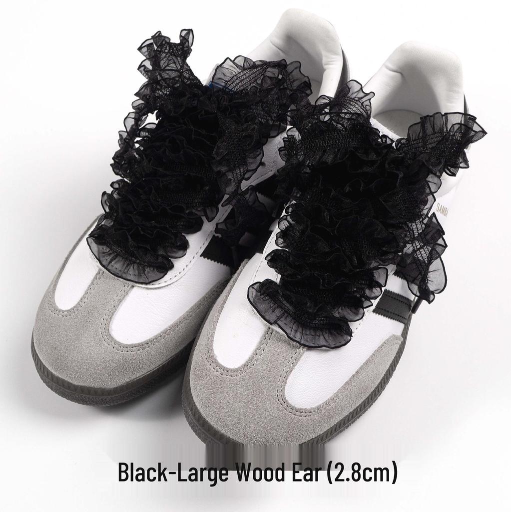 Ballet-Inspired Pearl Bow Lace Frill Shoelaces for T-Toe Training Shoes