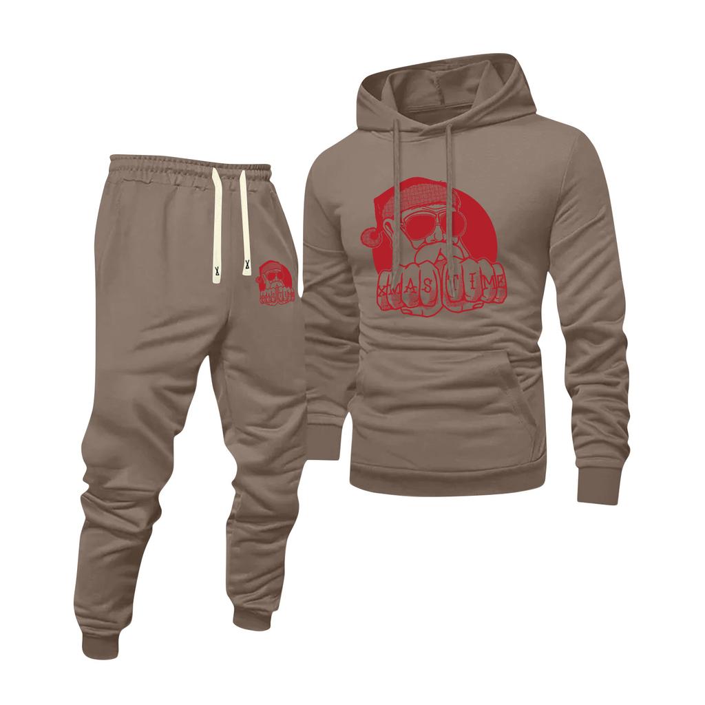 Men's Printed Hooded Sweatshirt And Sweatpants Casual Sports Suit