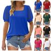 Women's Square Neck Polka Dot Puff Sleeves Solid Colour Loose Casual Short Sleeve T-Shirt Top