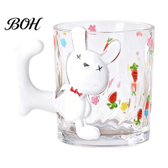 Milk Drinking Glass Cute Cat Mug, Clear Coffee Cup with Handle, Funny Hot Water Safe Glassware for Tea, Milk, Coffee, Gifts Women, Lovers Animal