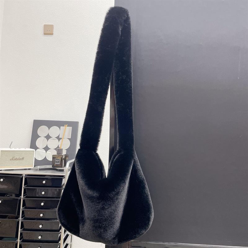 Y2k Cool Girls Crossbody Bag Faux Fur Shoulder Bags for Women Soft Plush Ladies Large Handbags Casual Female Zipper Tote Purse