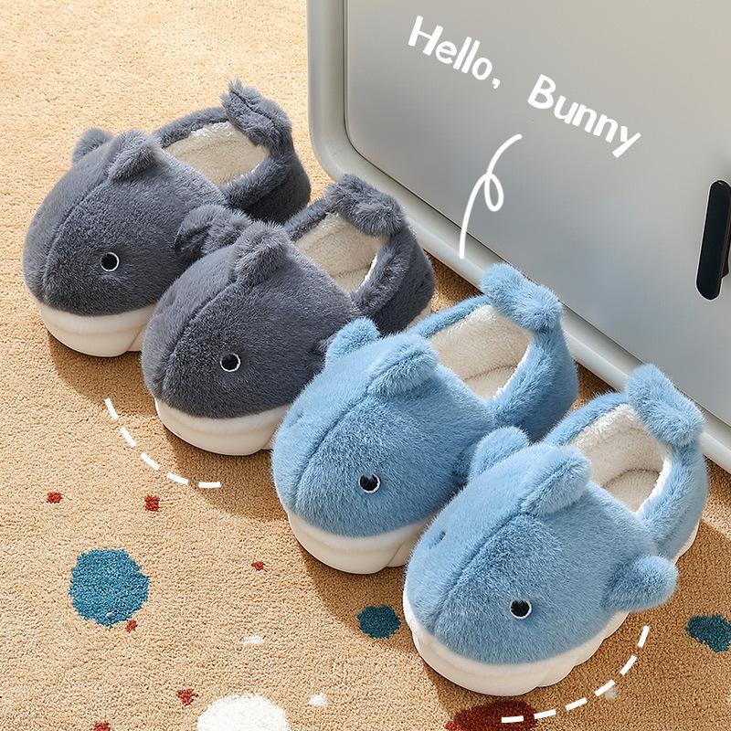 Cartoon Fluffy Slippers Winter Indoor Home Household Plush Warm Cute Whale Cotton Shoes Winter
