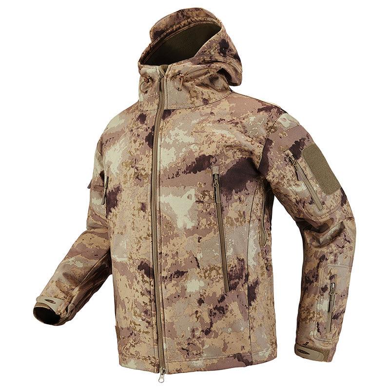 Veste militaire softshell pour homme, veste de camouflage tactique en polaire imperméable, manteau coupe-vent d'extérieur à capuche en peau de requin