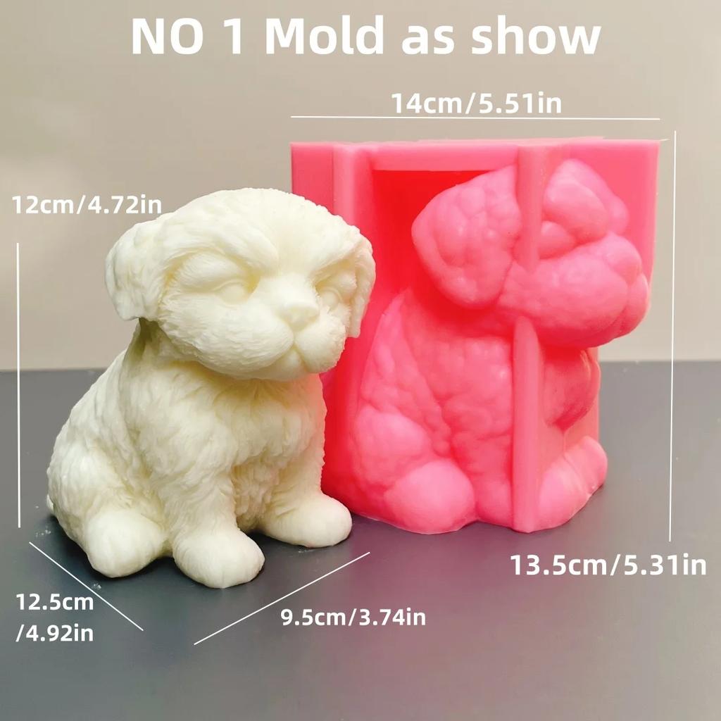 2025 3D Large Vertical Ears Lying Down Dog Candle Silicone Mold Pet Dog Resin Mold Teddy Dog Concrete Gypsum Molds Home Decor