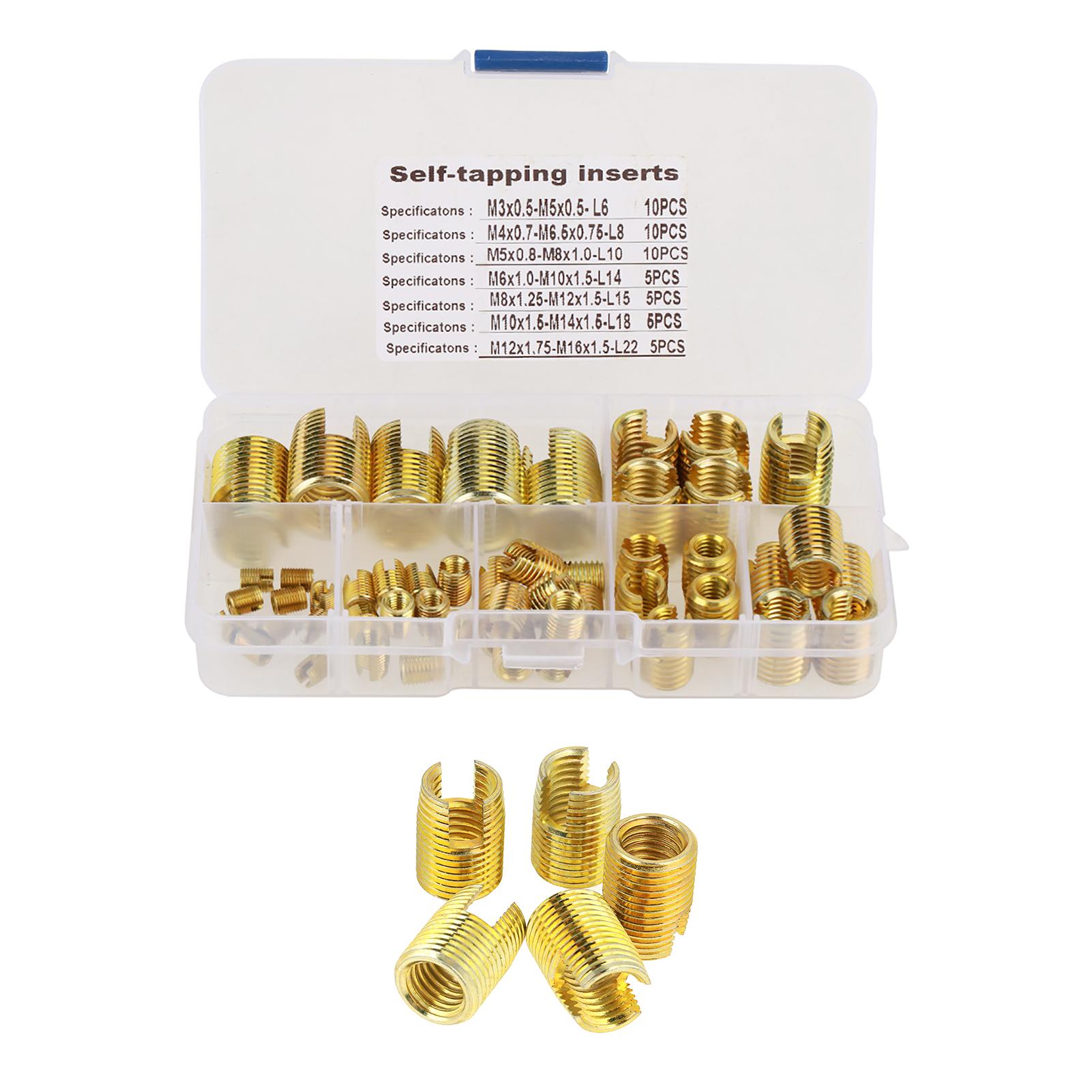 

50Pcs Brass Tone Self Tapping Thread Slotted Inserts Combination Set Repair Thread Tool