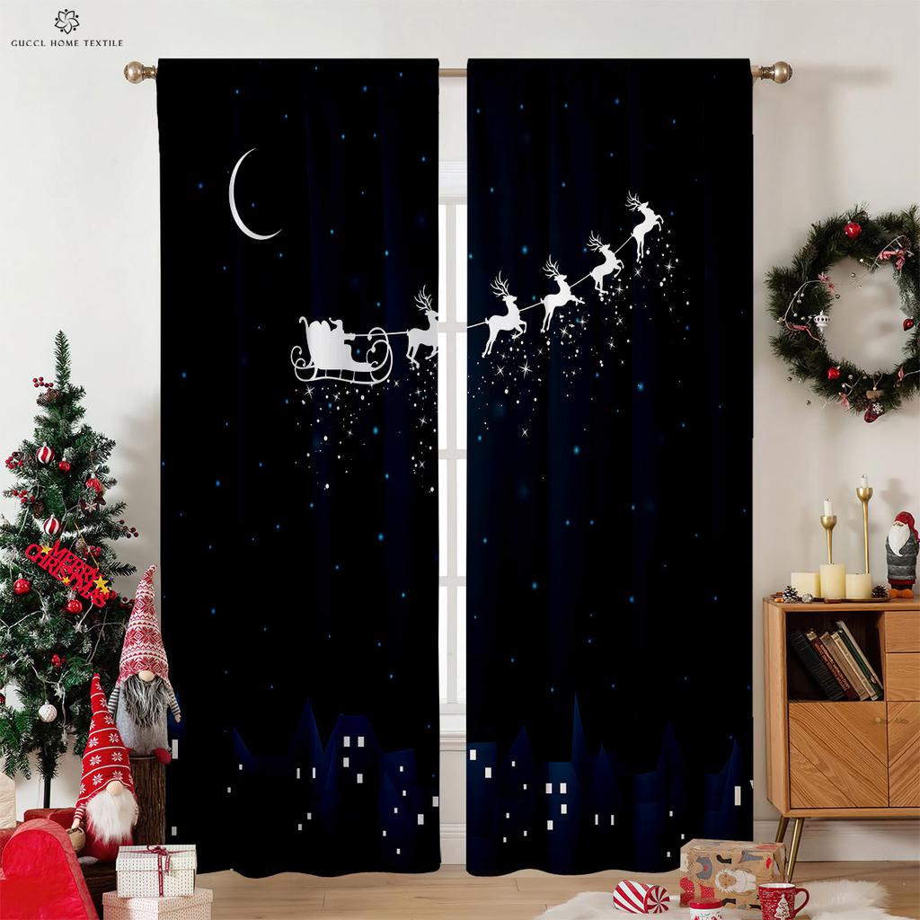 Fenstervorhang „Frohe Weihnachten“, mit Stangentasche, geeignet für Schlafzimmer, Wohnzimmer, Außendekoration, kann individuell angepasst werden, 2 Stück