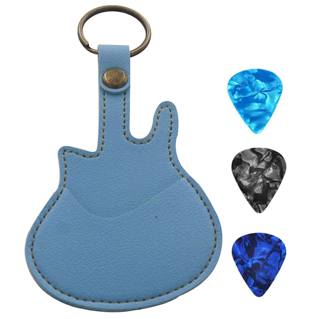 Guitar Picks Holder Case with 3 Picks, PU Leather Picks Bag and Picks Carrying Case with Keyring for Guitar Bass Ukulele