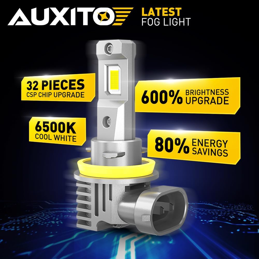 AUXITO 9005 H11 Fog Light Bulbs 50000ML Per Set 6500K Cool White Without Cooling Fan, Plug-N-Play 120W, Pack Of 4