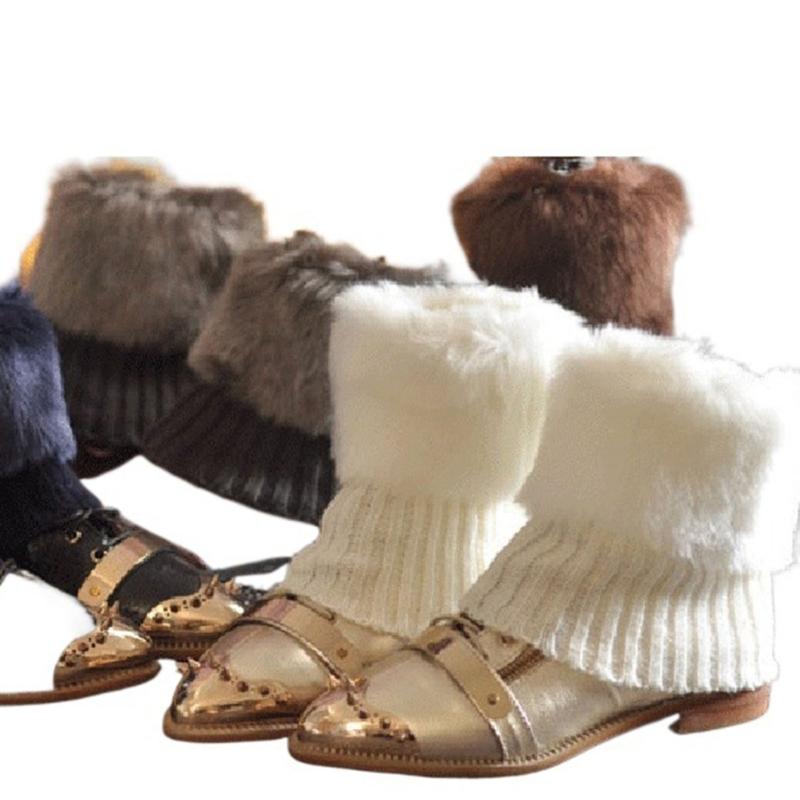 Women Boot Toppers Knitted Cuffs Short Solid Color Faux Furs Plush Leg Warmers Winter Warm Snow Skiing Footless Socks