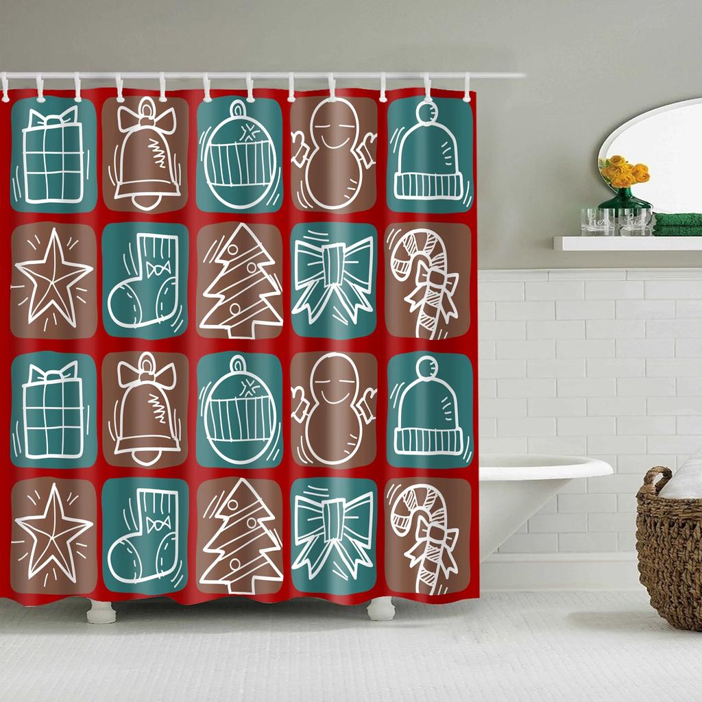 Waterproof Merry Christmas Bathroom Shower Curtains Snowman Santa Bell Elk Pattern Bath Curtain for Bathroom Home Decor