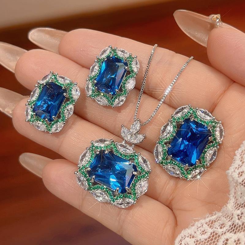 Set Jewelry Earrings Necklace Ring Color Treasure Cloisonne High Sense Women'S Light Luxury