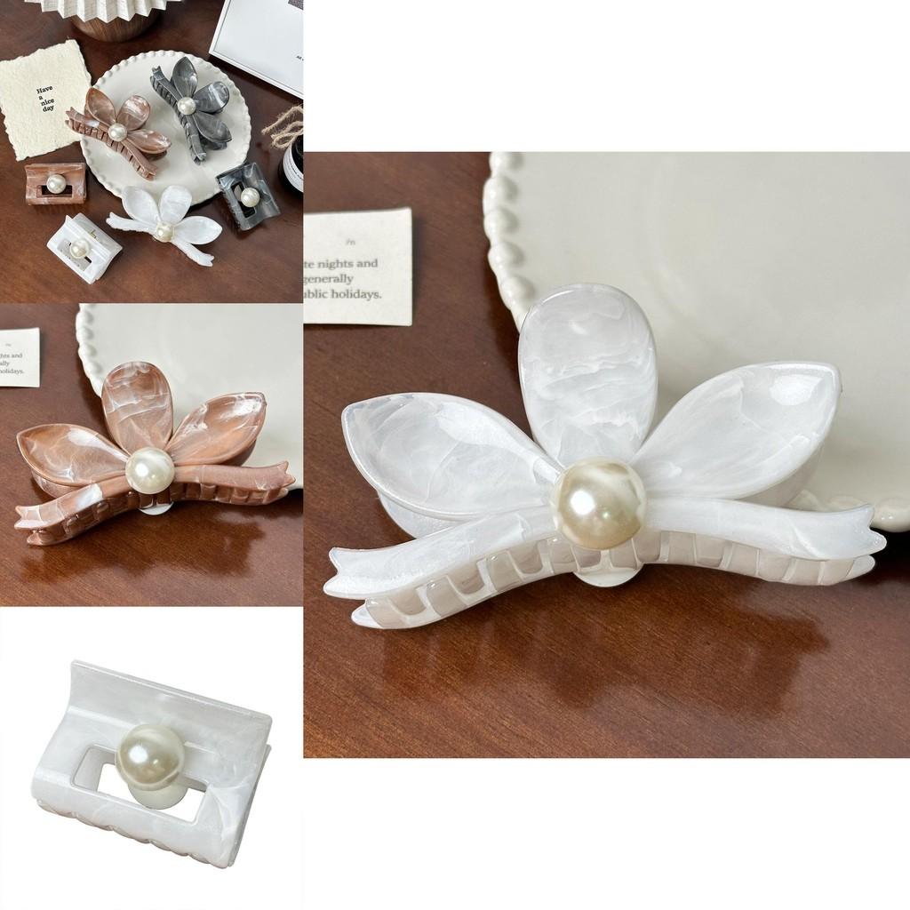 Multi-color Vintage Flower Hair Claw Clips With Elegant Pearl Detailing For Women