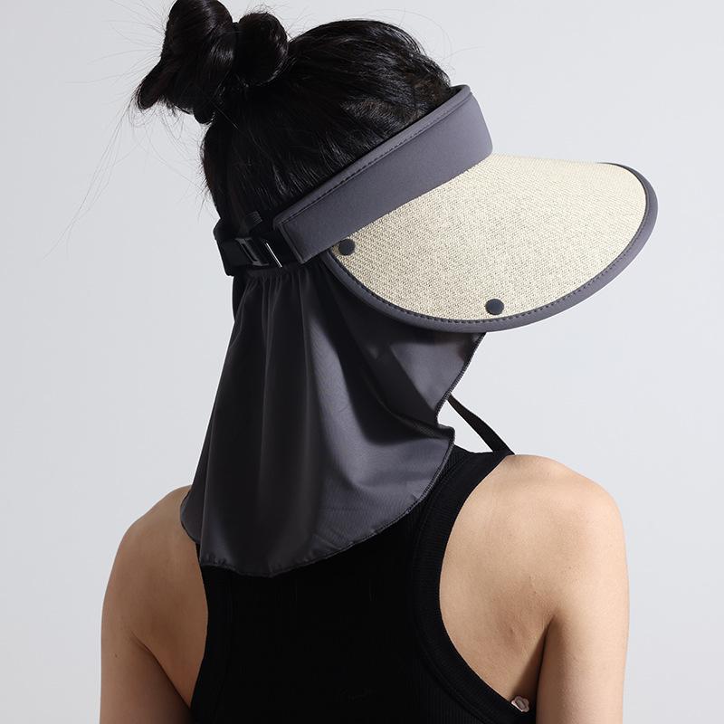 Cycling Empty Top Sun Hat Female, Straw Vinyl Shawl Foldable Big Eaves Sun Hat UV Protection Sun Hat