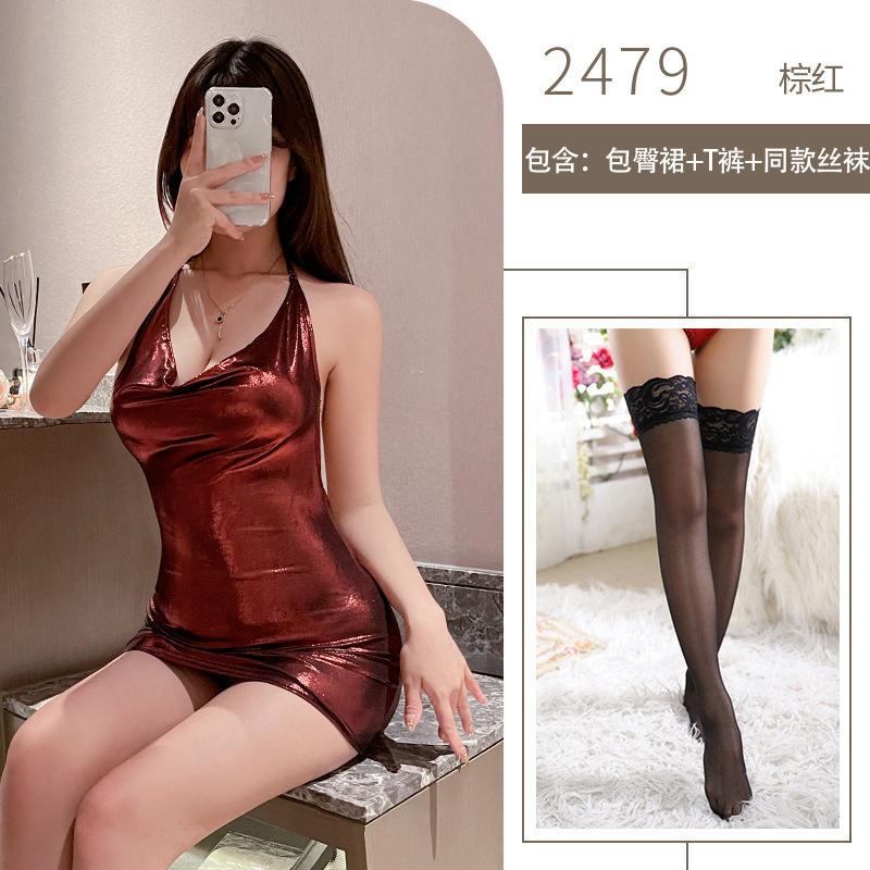 Sex Underwear Women's Bronzing Nightclub Dress Royal Sister Hip Wrap Sexy Sex Uniform Free of Uniform Pure Desire