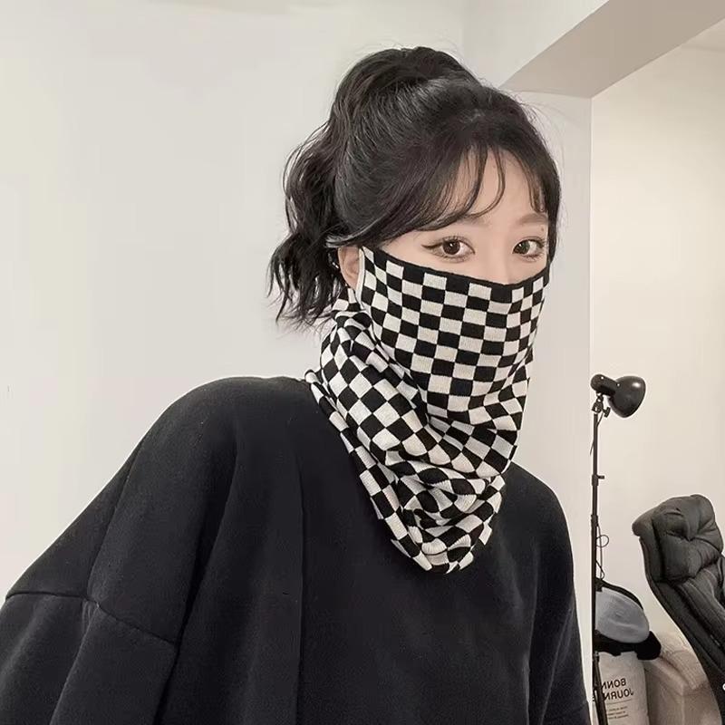 1-10PCS Women’s Thermal Ear-Hanging Neck Warmer Korean Style Diamond Pattern Scarf for Cycling and Outdoor Sports