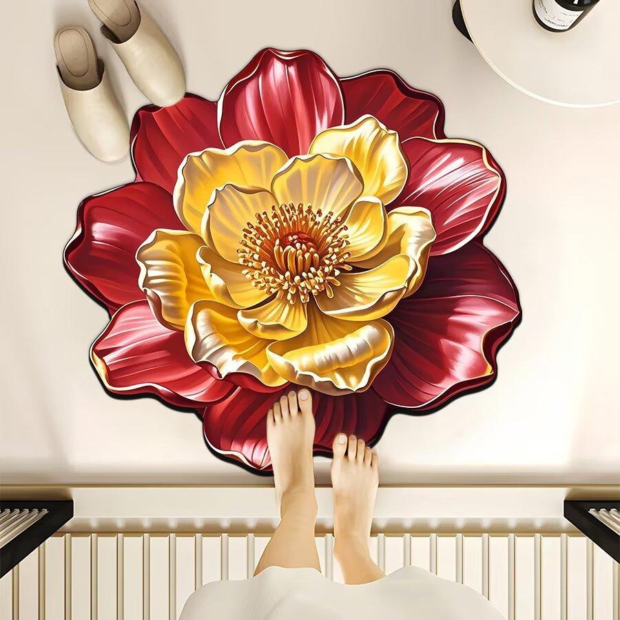 3D Floral Crystal Velvet Floor Mat For Living Room Polyester Fiber Easy To Clean Stain Resistant Decorative Rug For Bedroom And Home Decor