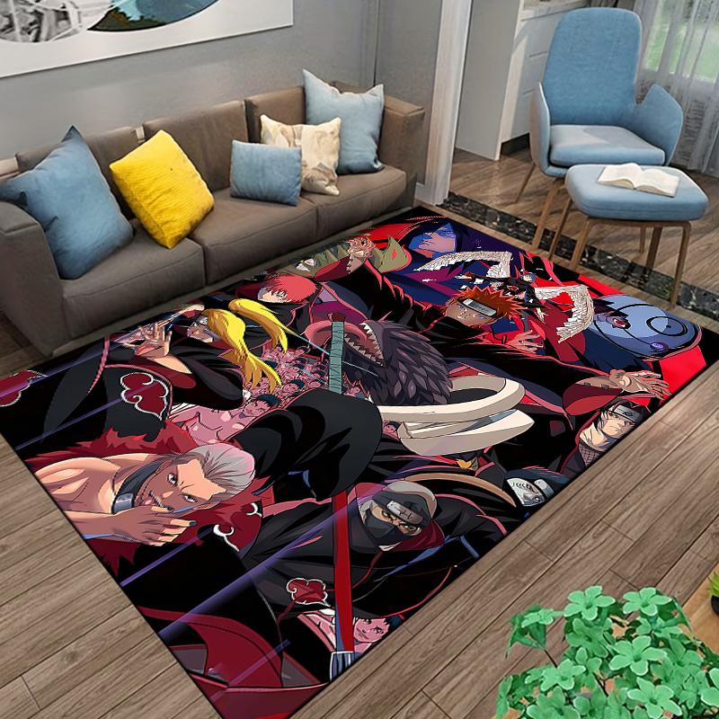Area Rug Naruto Akatsuki Organization Group Red Cloud Cloaks Anime Art Decor for Living Room Bedroom Gift for Men