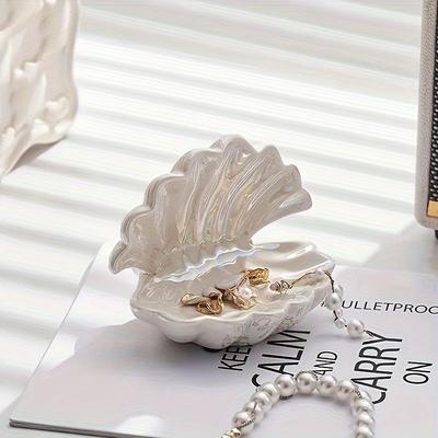 1pcs Semi Circular Ceramic Shell Tray Multi Purpose Jewelry Key Storage for Home Decor Gifts