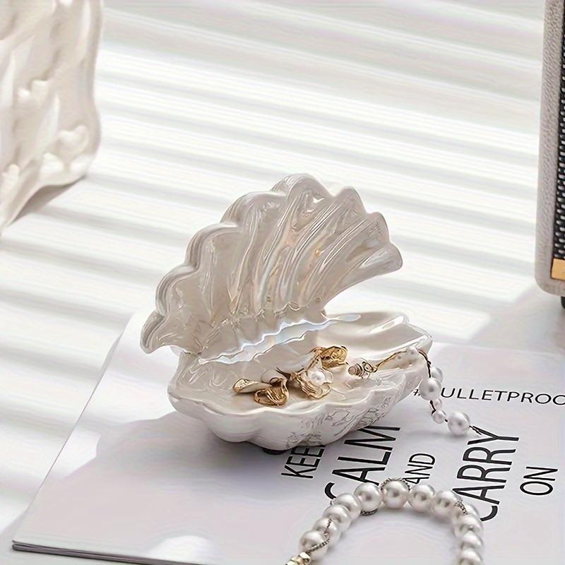 1 pièce Plateau en céramique semi-circulaire en forme de coquillage Multi-usage Rangement pour bijoux et clés pour la décoration de la maison Cadeaux