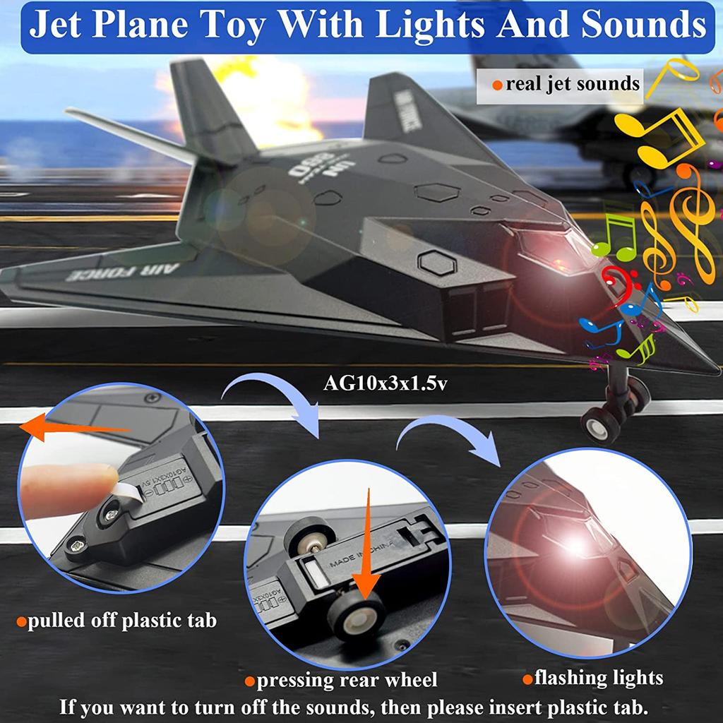 1/400 Scale F-117 Fighter Jet Diecast Metal Military Stealth Airplane Toy - Nighthawk Alloy Model Aircraft with Pullback Action, Lights and Sound