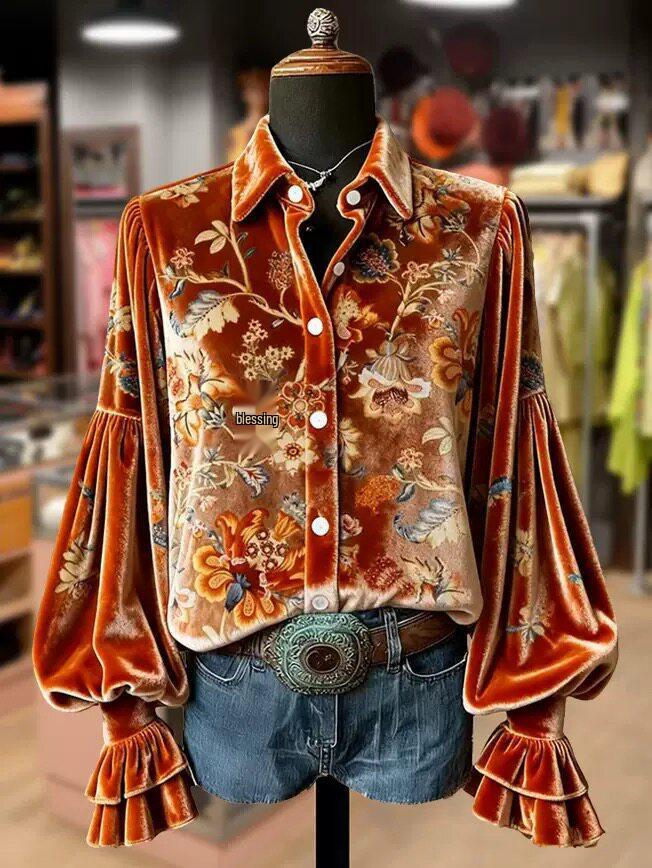 

3D Printed Pattern Versatile Women s Long Sleeve Lapel Shirt with Pockets Extra Large