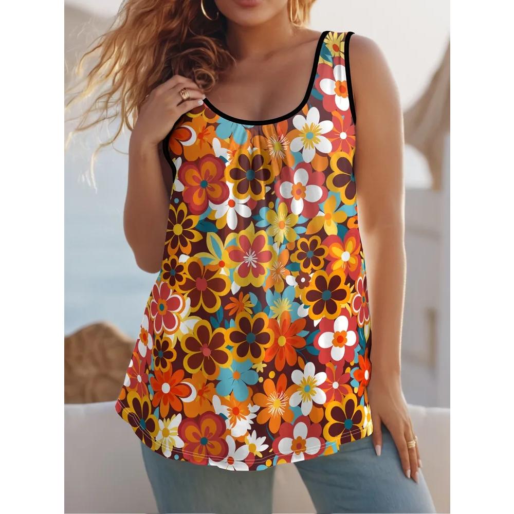 Versatile Comfortable Sleeveless Women s Top Fashionable Floral Print Vest Casual Camis Tank Tops XS