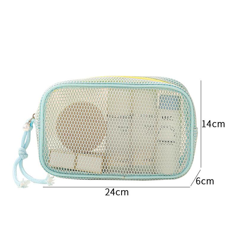 Casual Mesh Cosmetic Bag Hand-Held with Zipper Women Pure Color Makeup Bags Multipurpose Portable Mesh Toiletry Wash Bags