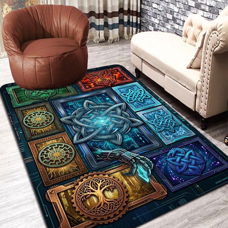 Cybernetic Celtic Symbols Pattern Rug Floor Mat for Living Room or Bedroom Soft and Comfortable Carpet a Gift for Birthday and Holiday.