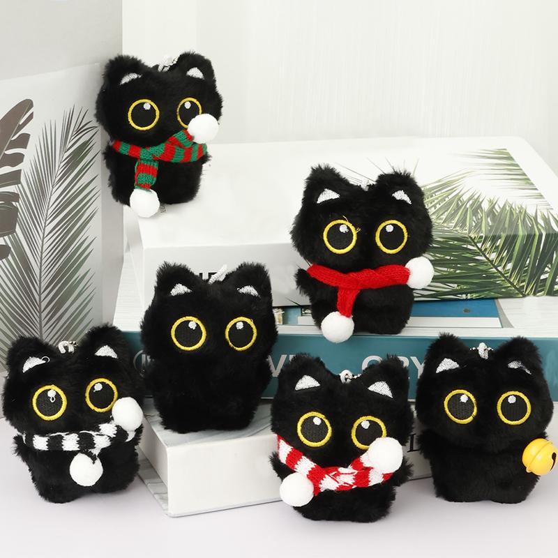 Assorted Style Black Cat Plush Shape Bag Charm Cute Black Cat Plush Toy Keychain Backpack Hanging Bag Decoration Holiday Gifts