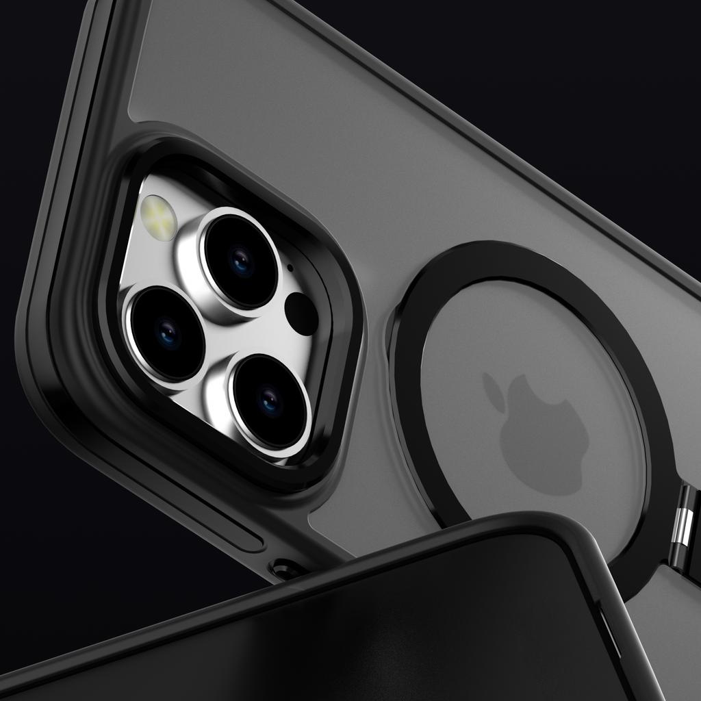 C1 Series For iPhone 15 Pro Max Case TPU+PC Skin Touch Anti-Shock Phone Cover with Magnetic Kickstand