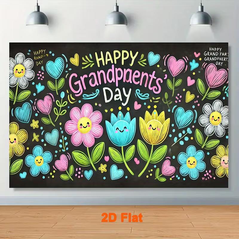 2D Family Photography Backdrop for Grandparents Day with Chalkboard Floral Design 47.2x31.5inch/120*80cm