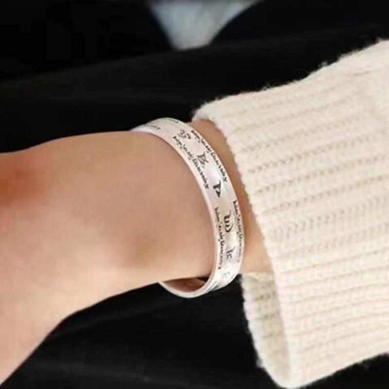 Engraved Cuff Bracelet Vintage Silver-Tone Alloy Wrist Bangle with Open Slip-On Design for Everyday Outfits and Casual Simple Gifting