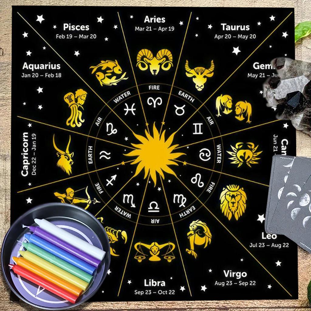 Tarot Card Tablecloth Altars Cloth Astrology Divinations Non-Slip Mat 12 Constellations Tablecloth Tapestry Home Decors